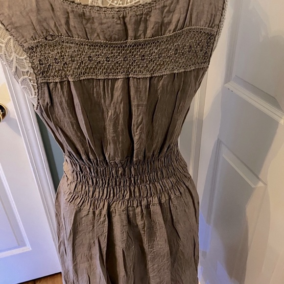 S&F 20005 Italy linen dress tan size Large Midi - Picture 4 of 5